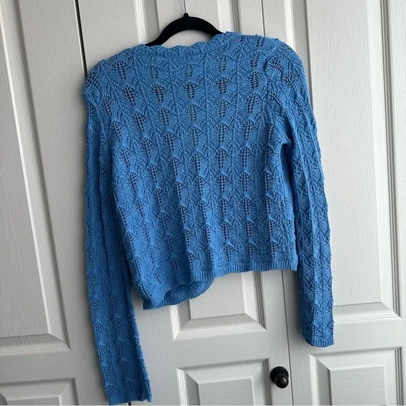 Blue Knit Women's Cardigan with Tie Front - Picture 2 of 6